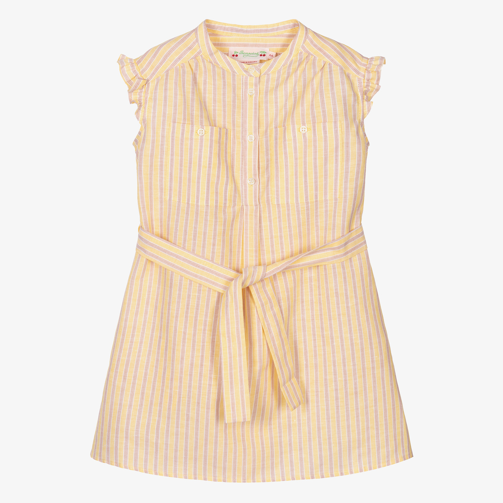 Bonpoint - Girls Yellow Linen Dress  | Childrensalon