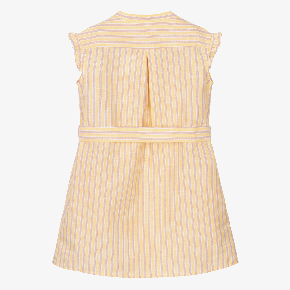 Bonpoint-فستان لينين لون أصفر مخطط | Childrensalon Outlet