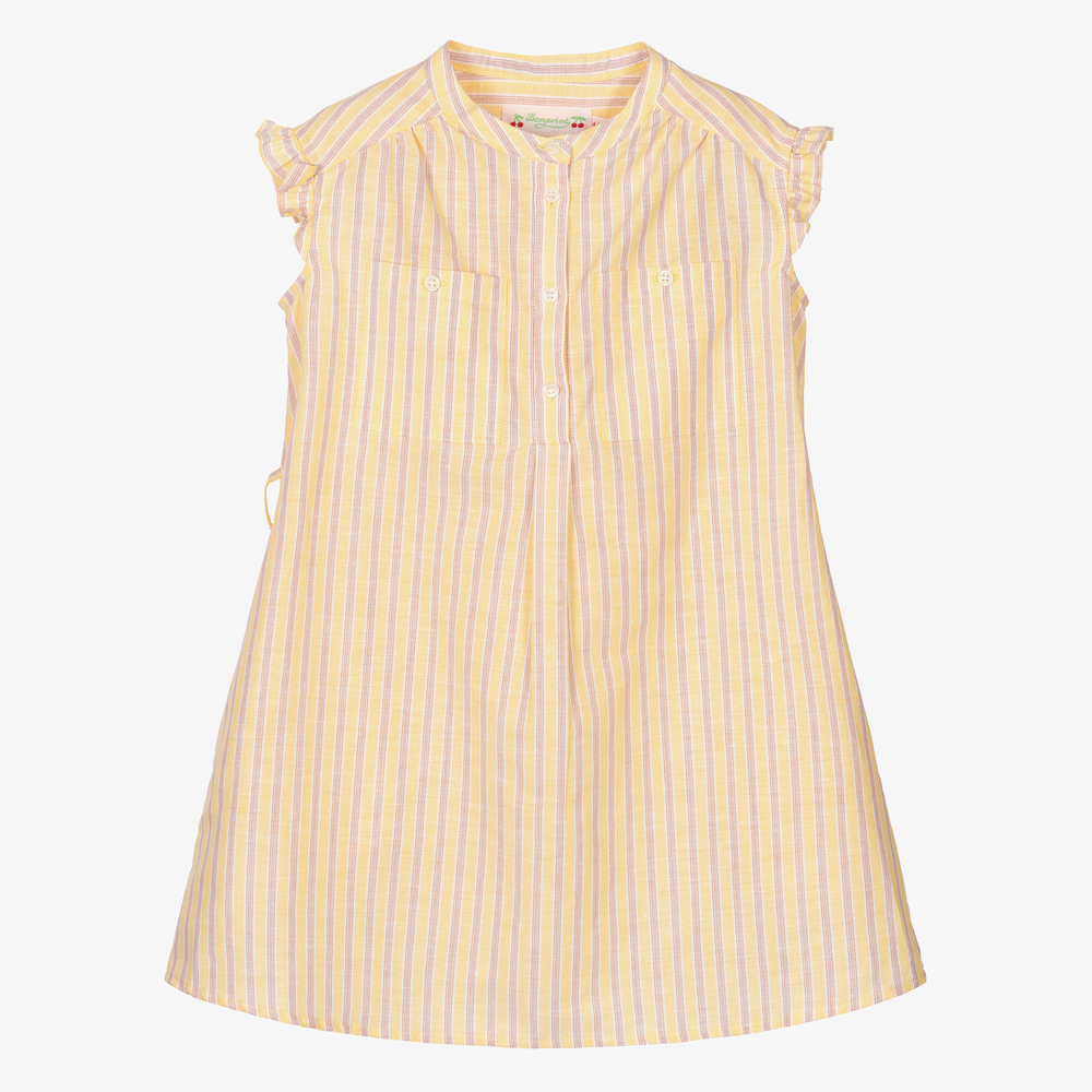 Bonpoint-فستان لينين لون أصفر مخطط | Childrensalon Outlet