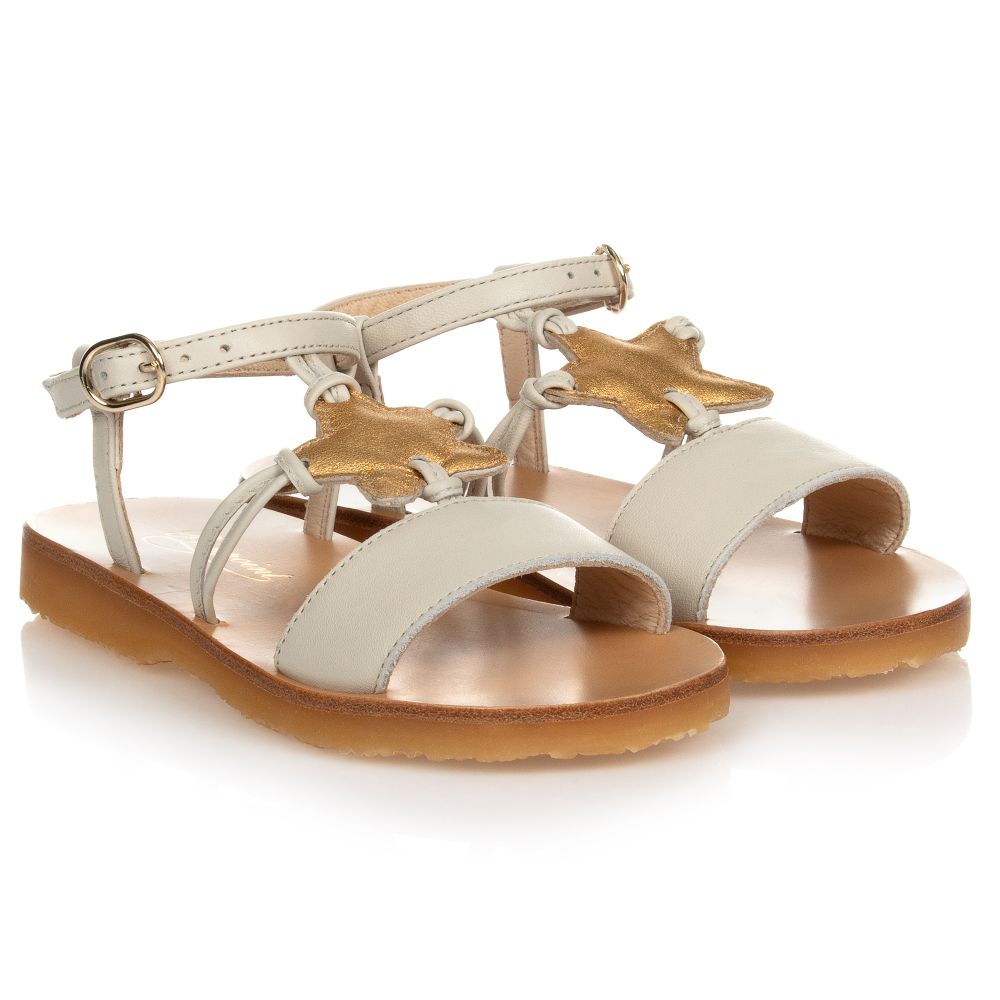 Bonpoint - Кожаные сандалии с золотистой звездой | Childrensalon