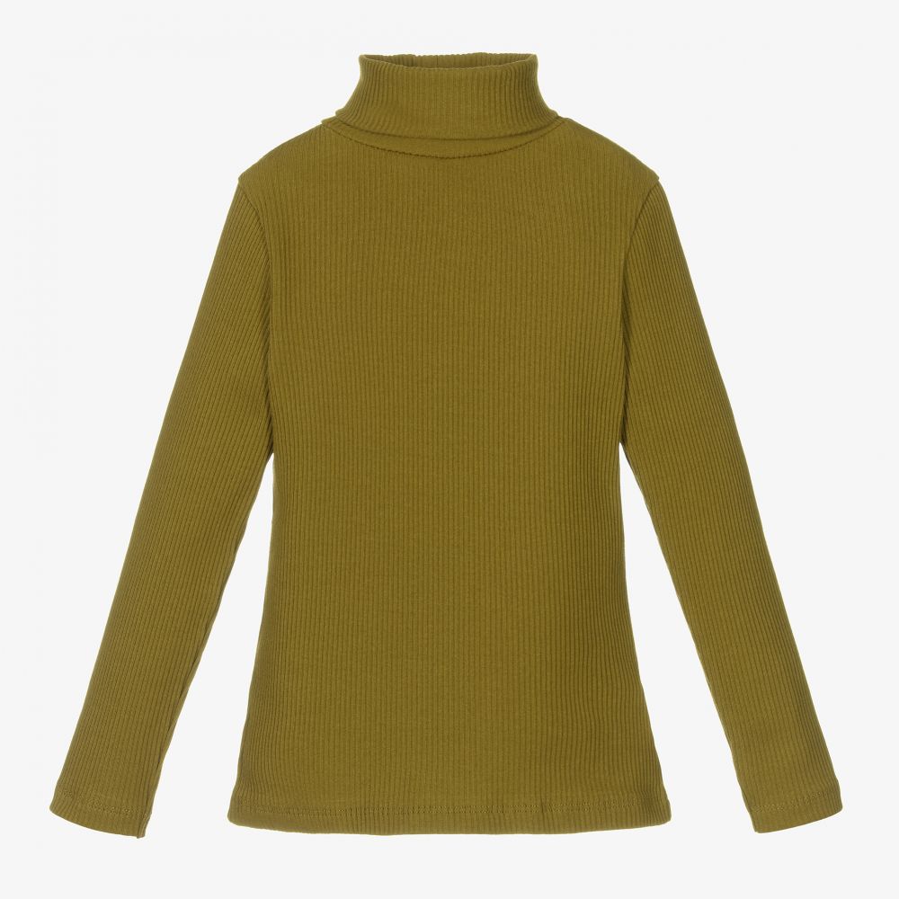 Bonpoint - Green Cotton Roll Neck Top | Childrensalon