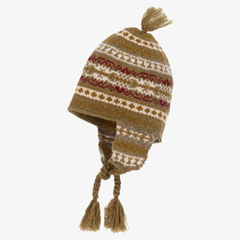 بونبوان-قبعة صوف مارينو محبوك لون أخضر | Childrensalon Outlet