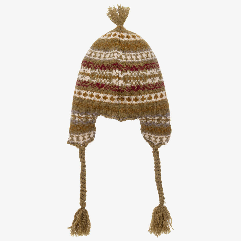 بونبوان-قبعة صوف مارينو محبوك لون أخضر | Childrensalon Outlet