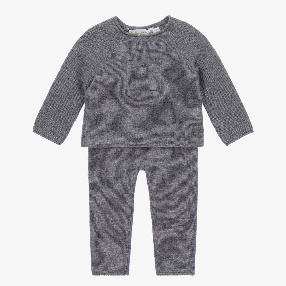 Bonpoint-Grey Cashmere Baby Trouser Set | Childrensalon Outlet