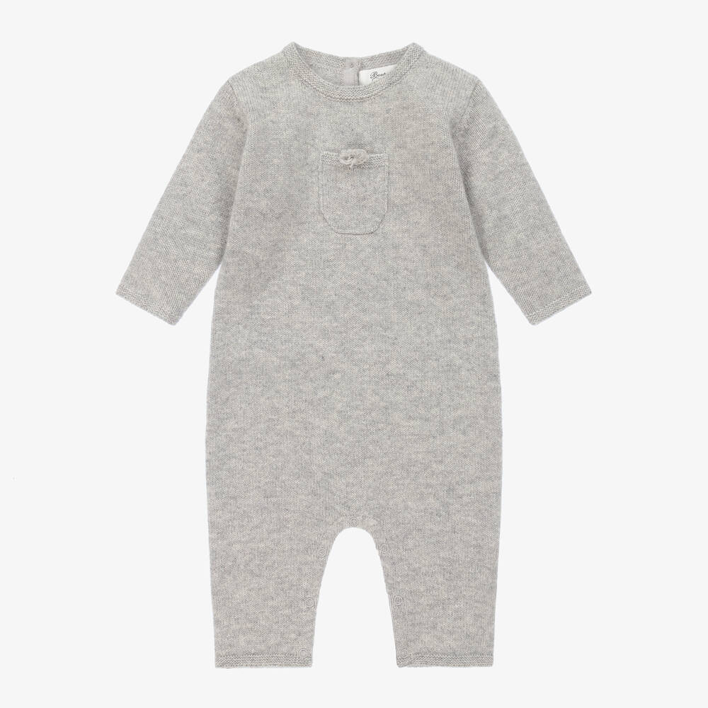 Bonpoint-Grey Cashmere Knit Baby Romper | Childrensalon Outlet