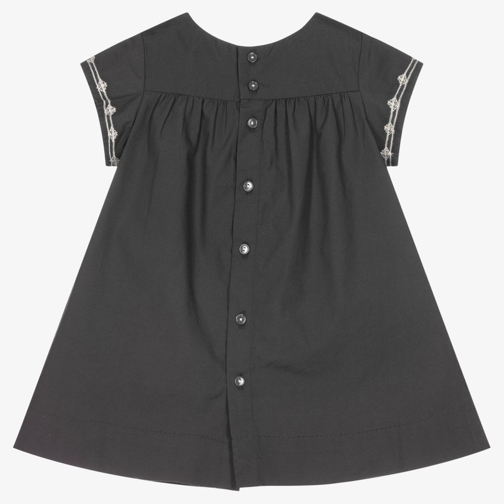 Bonpoint-Grey Embroidered Baby Dress  | Childrensalon Outlet