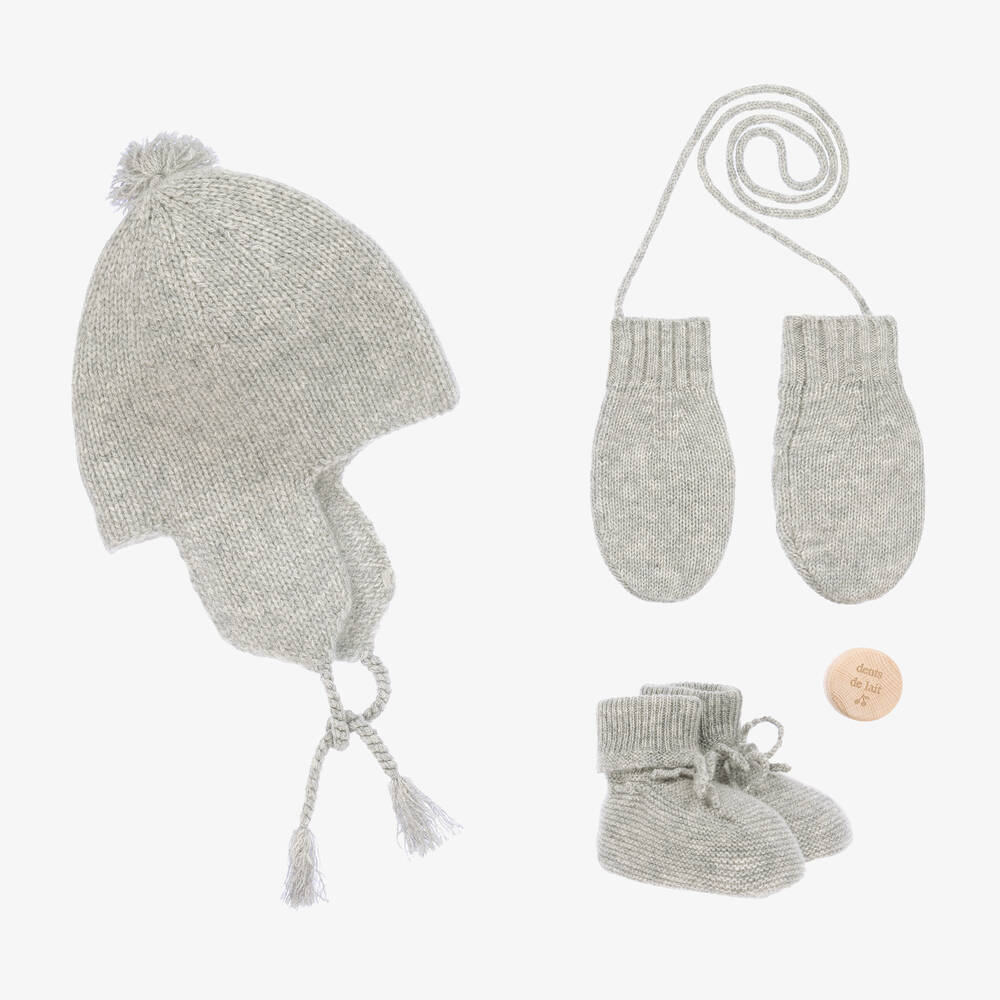 Bonpoint-Grey Knitted Cashmere Baby Gift Set | Childrensalon Outlet