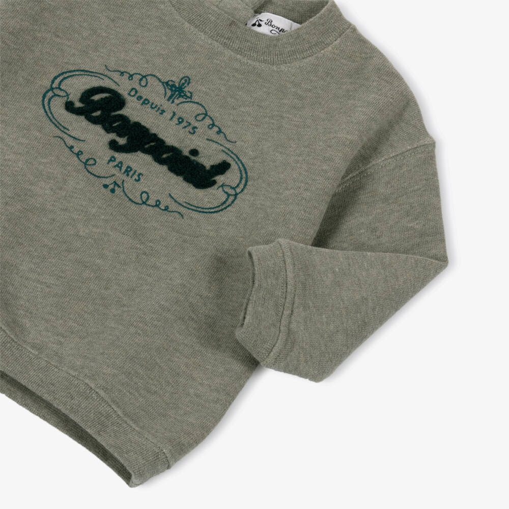 Bonpoint-Grey Logo Jersey Sweatshirt | Childrensalon Outlet
