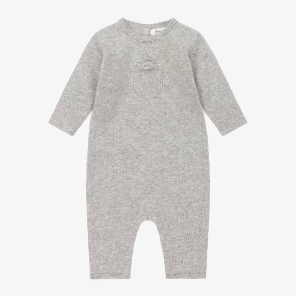 Bonpoint-Grey Pure Cashmere Knit Baby Romper | Childrensalon Outlet