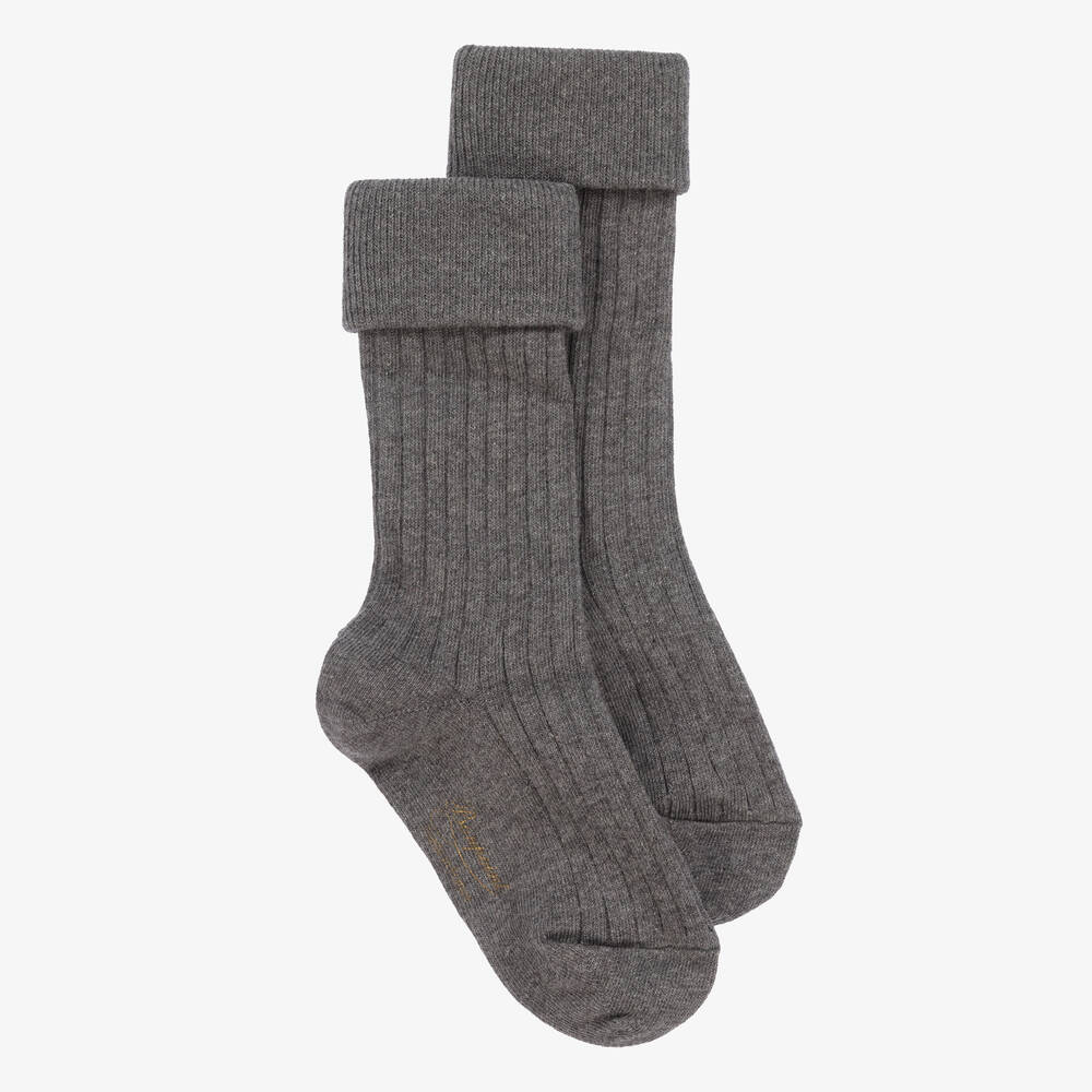 Bonpoint-Grey Ribbed Cotton Socks | Childrensalon Outlet