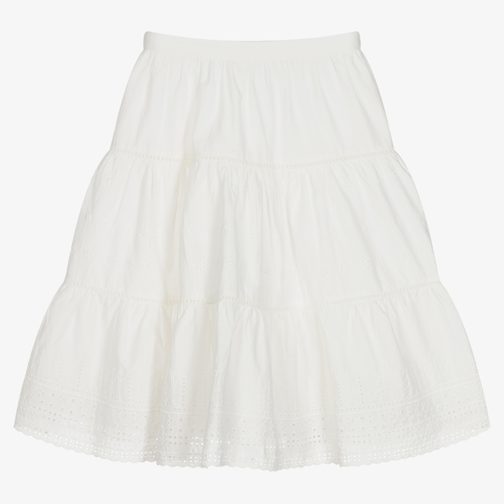 Bonpoint - Кремовая юбка с вышивкой английской гладью  | Childrensalon