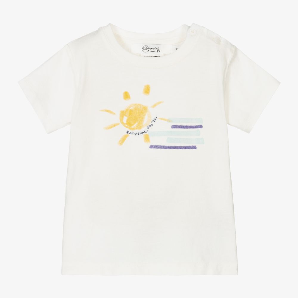 Bonpoint - Ivory Cotton Logo Baby T-Shirt | Childrensalon