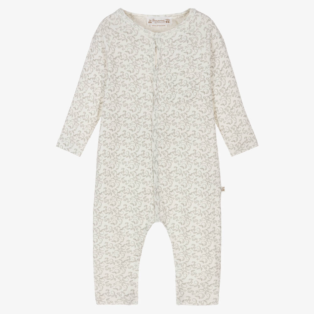 Bonpoint-Ivory & Grey Cotton Fruit Baby Romper | Childrensalon Outlet