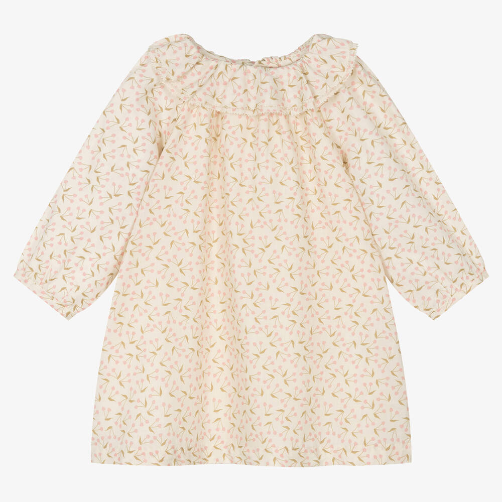 Bonpoint - Кремовое хлопковое платье с розовыми вишнями | Childrensalon