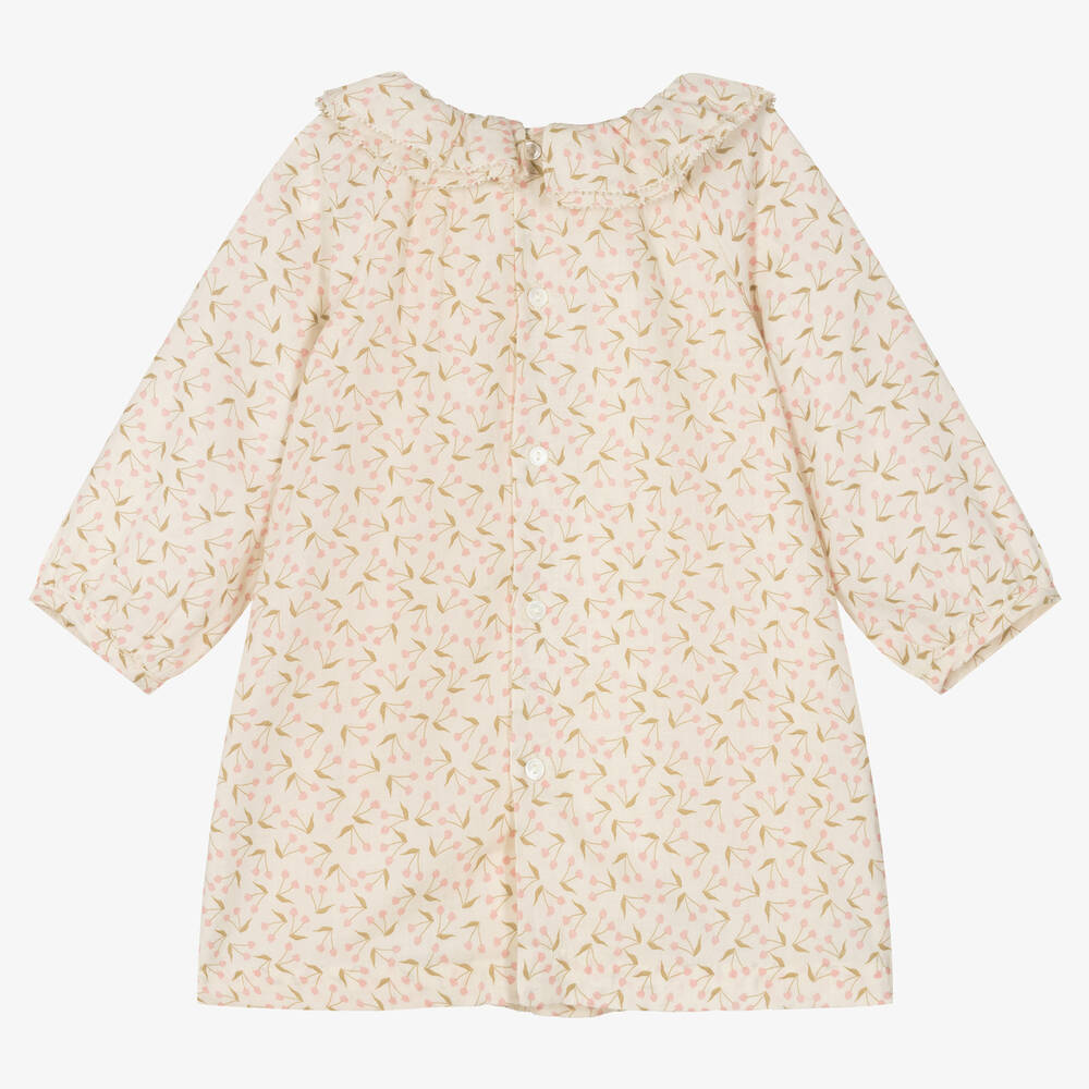 بونبوان-فستان قطن تويل لون عاجي وزهري | Childrensalon Outlet