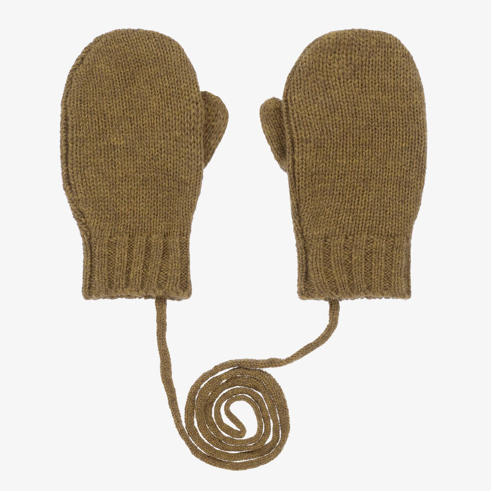 Bonpoint-Khaki Green Merino Wool Mittens | Childrensalon Outlet
