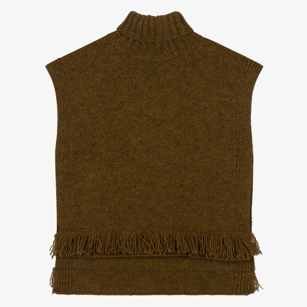 Bonpoint - Khaki Green Wool Poncho | Childrensalon