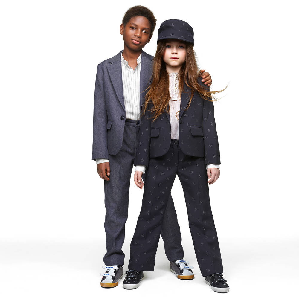 Bonpoint-Темно-синие жаккардовые брюки | Childrensalon Outlet