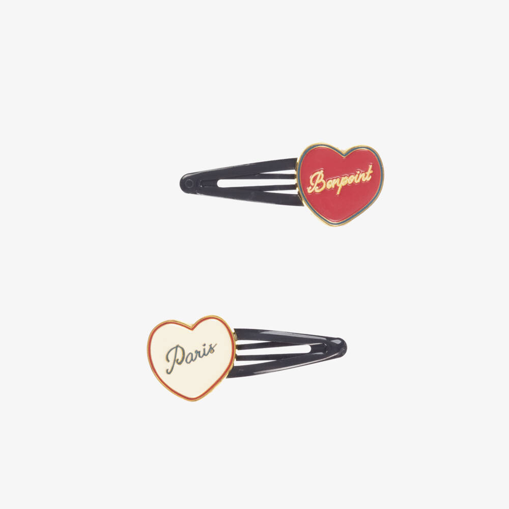 Bonpoint-Navy Heart Snap Hair Clips Duo | Childrensalon Outlet