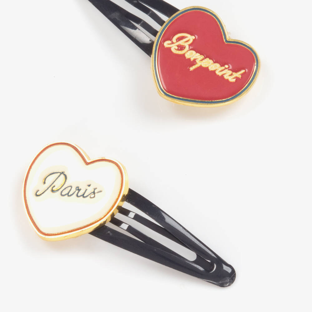 Bonpoint-Navy Heart Snap Hair Clips Duo | Childrensalon Outlet