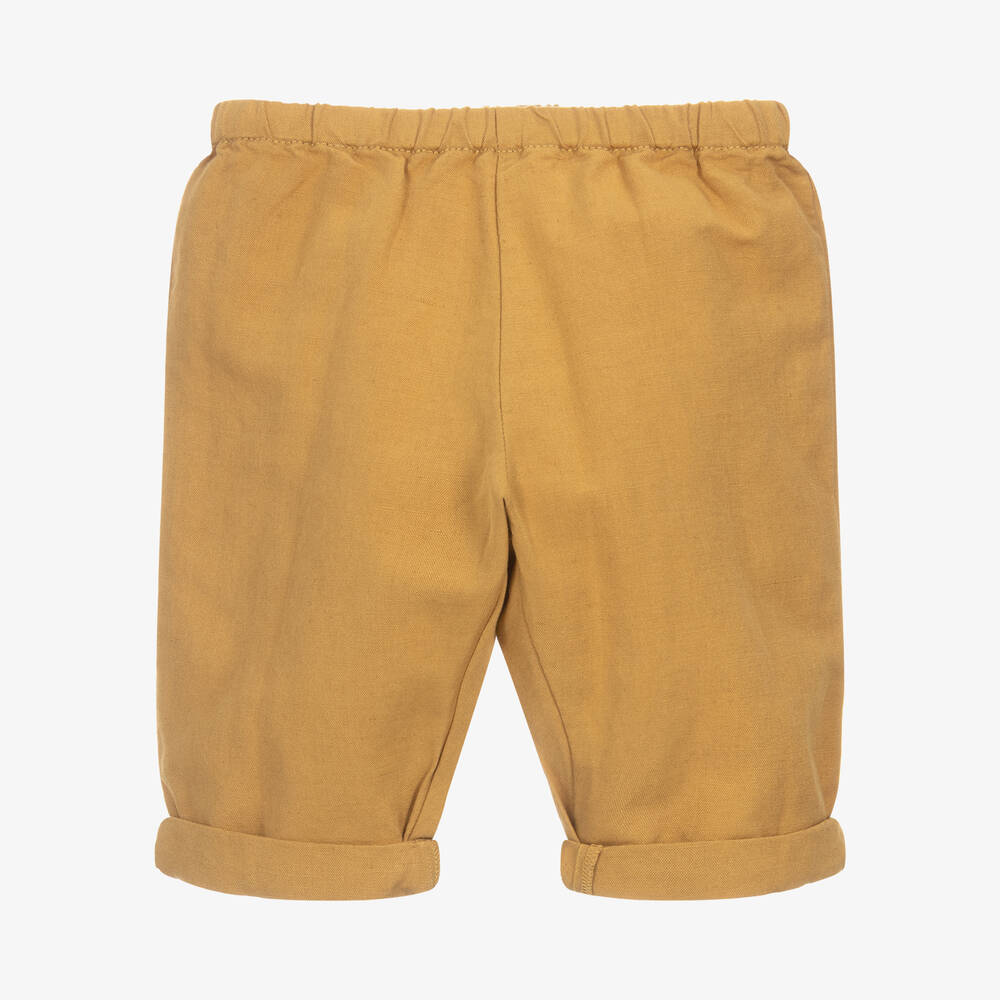 Bonpoint-Ochre Yellow Cotton & Linen Trousers | Childrensalon Outlet