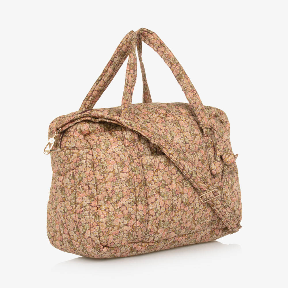 Bonpoint-Pink Cotton Floral Print Changing Bag (40cm) | Childrensalon Outlet