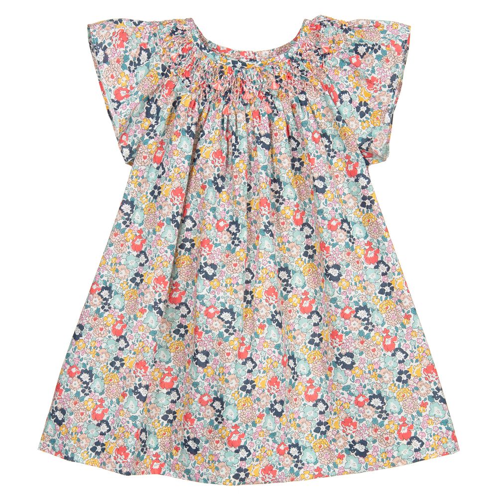 Bonpoint - Robe à smocks rose Liberty | Childrensalon