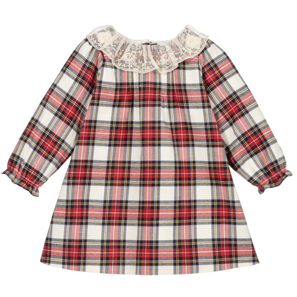 Bonpoint - Red Check & Lace Collar Dress | Childrensalon