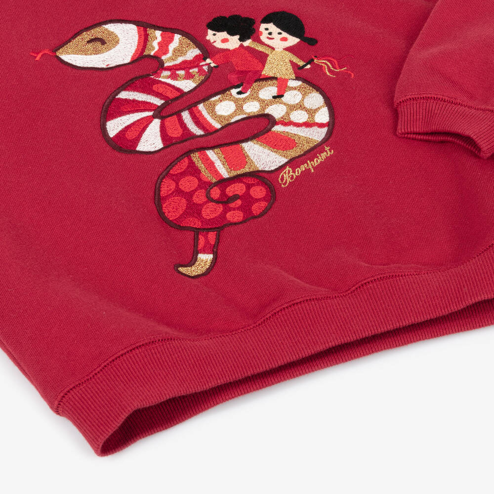 بونبوان-سويتشيرت بطبعة ثعبان قطن لون احمر | Childrensalon Outlet