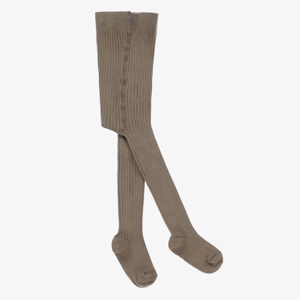 Bonpoint - Collants taupe en coton côtelé | Childrensalon