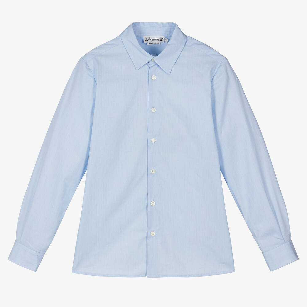 Bonpoint - قميص تينز ولادي قطن بوبلين مقلّم لون أزرق | Childrensalon