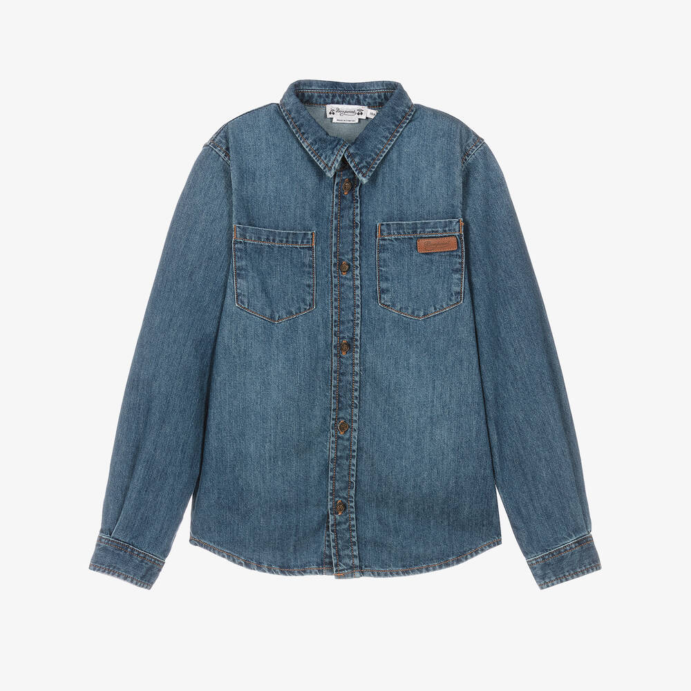 Bonpoint - Chemise bleue en denim ado garçon | Childrensalon