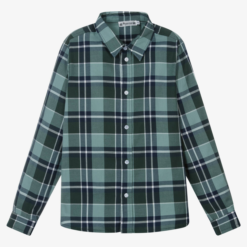 Bonpoint - Teen Boys Blue & Green Check Shirt | Childrensalon