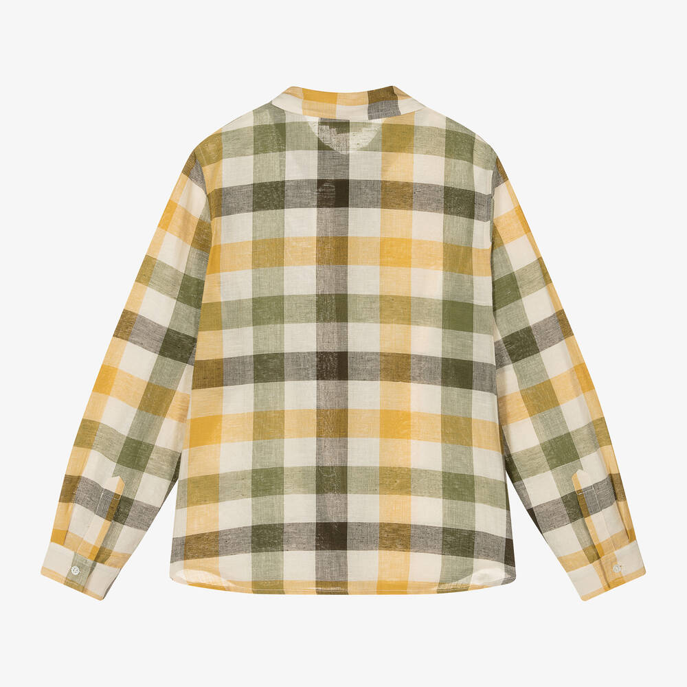 Bonpoint-Teen Boys Green Linen & Cotton Check Shirt | Childrensalon Outlet