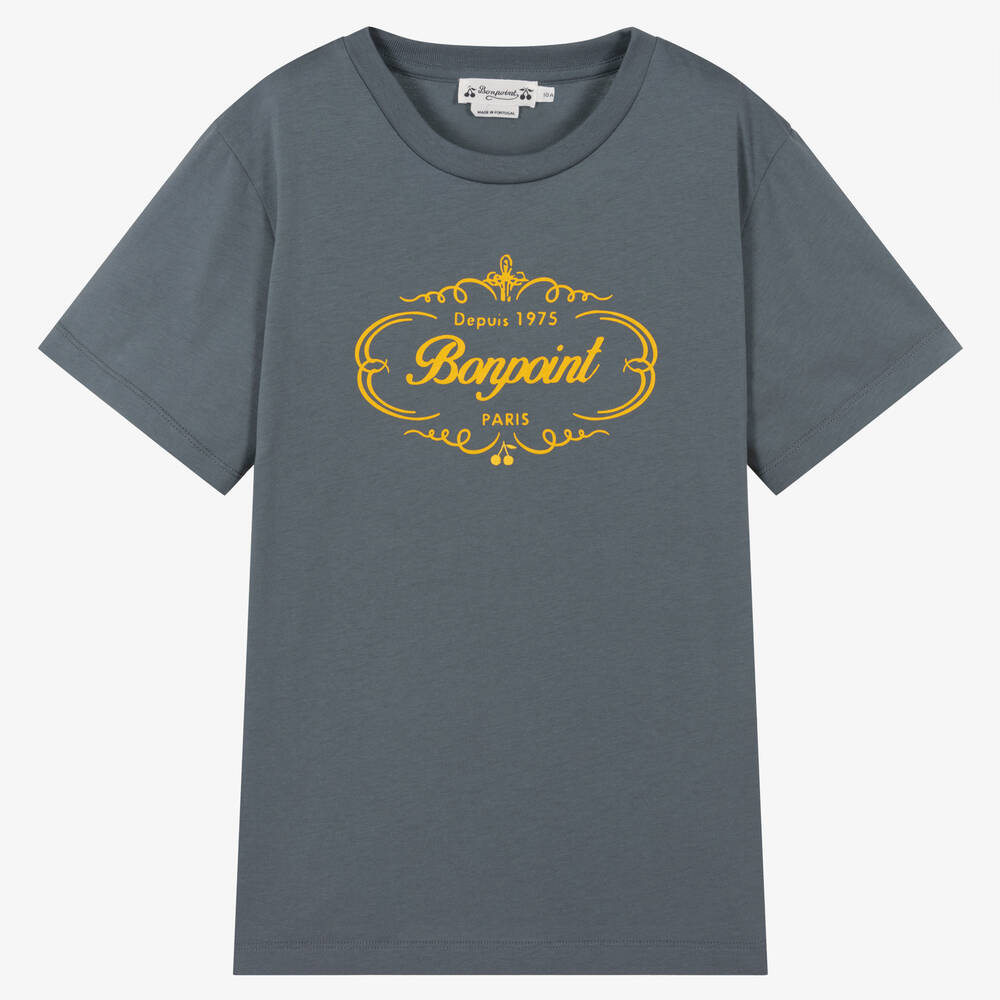 Bonpoint - Teen Boys Grey Cotton Logo T-Shirt | Childrensalon