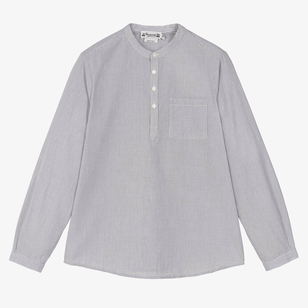 Bonpoint - Teen Boys Grey Cotton Striped Shirt | Childrensalon