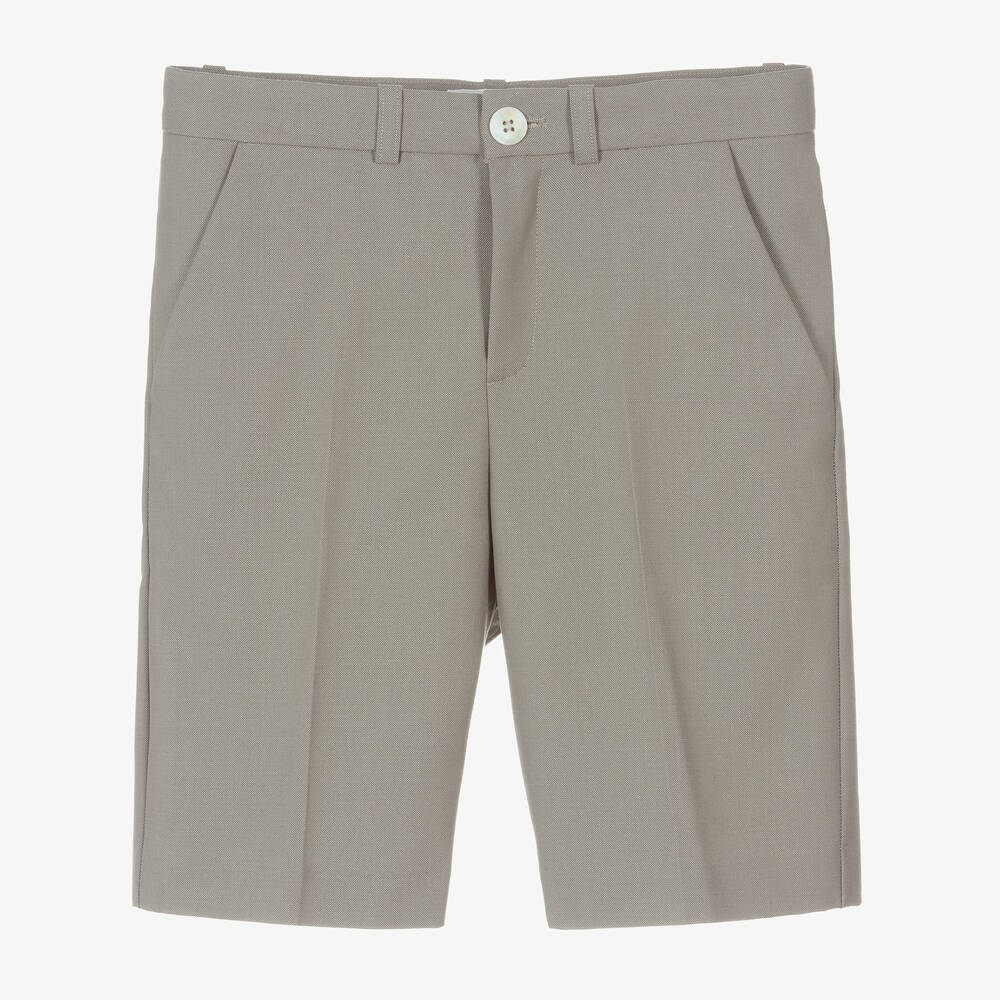 Bonpoint - Teen Boys Grey Cotton & Wool Shorts | Childrensalon