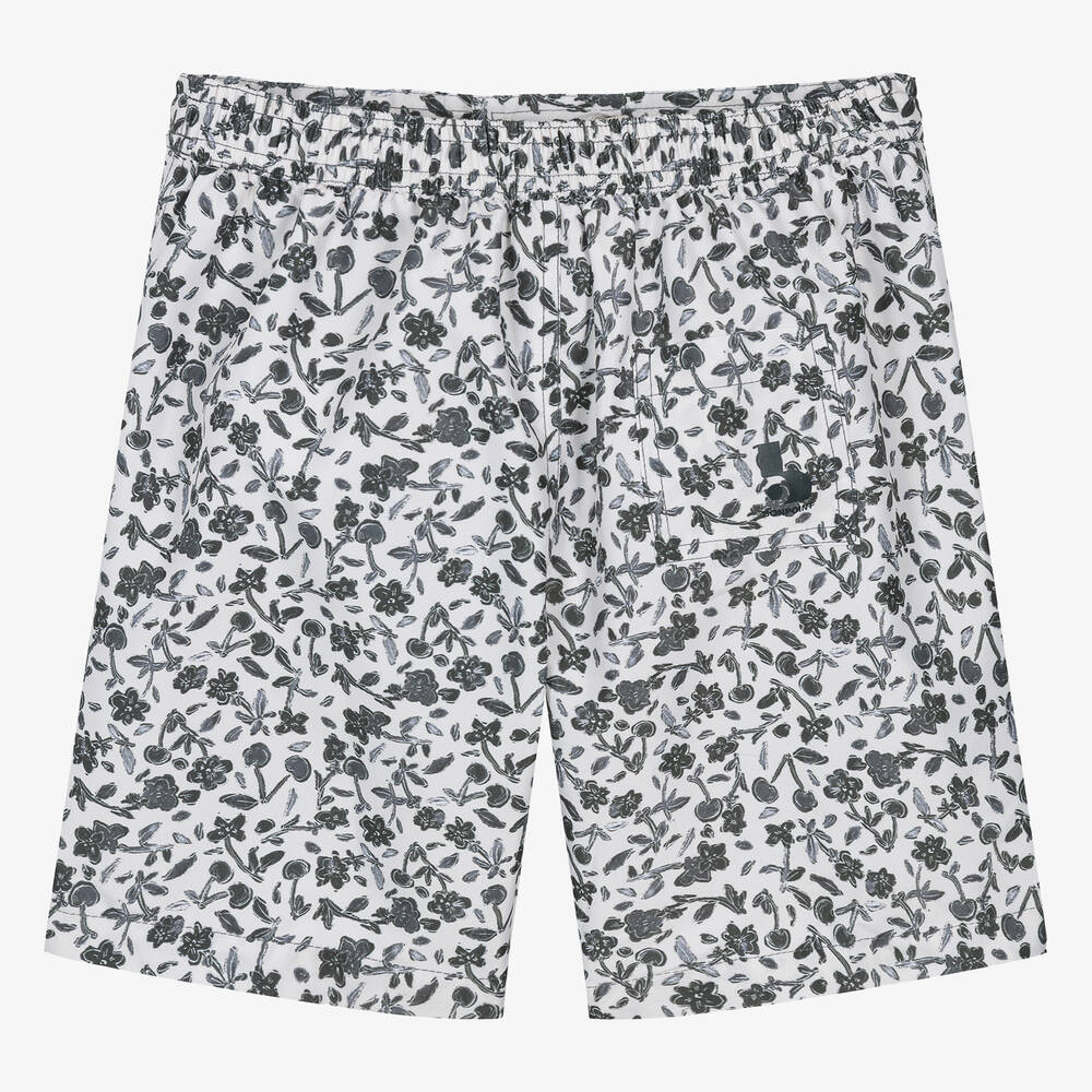 Bonpoint-Teen Boys Ivory & Black Floral Swim Shorts | Childrensalon Outlet