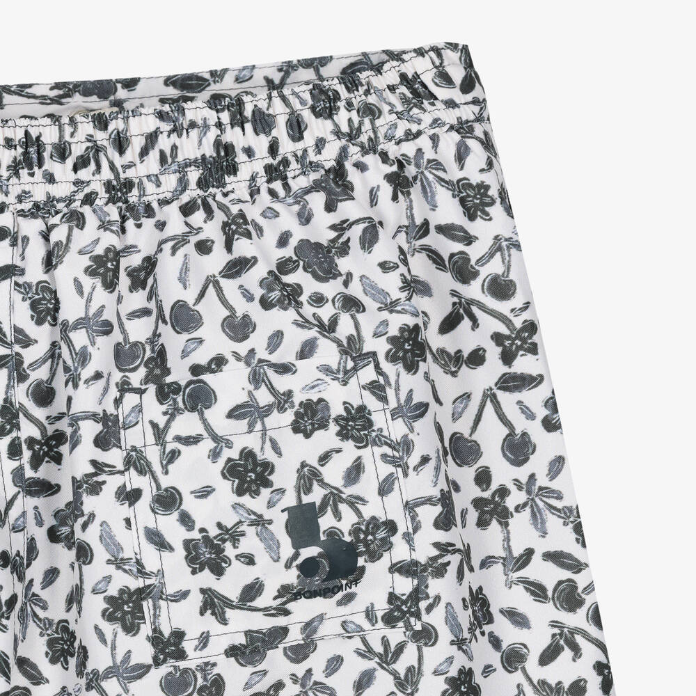 Bonpoint-Teen Boys Ivory & Black Floral Swim Shorts | Childrensalon Outlet