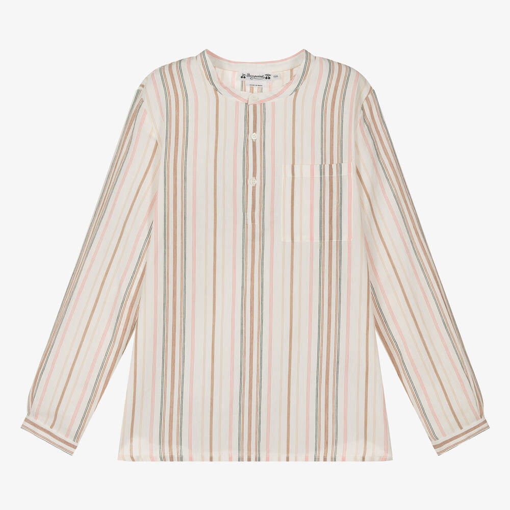 Bonpoint-Teen Boys Ivory Cotton Stripe Shirt | Childrensalon Outlet
