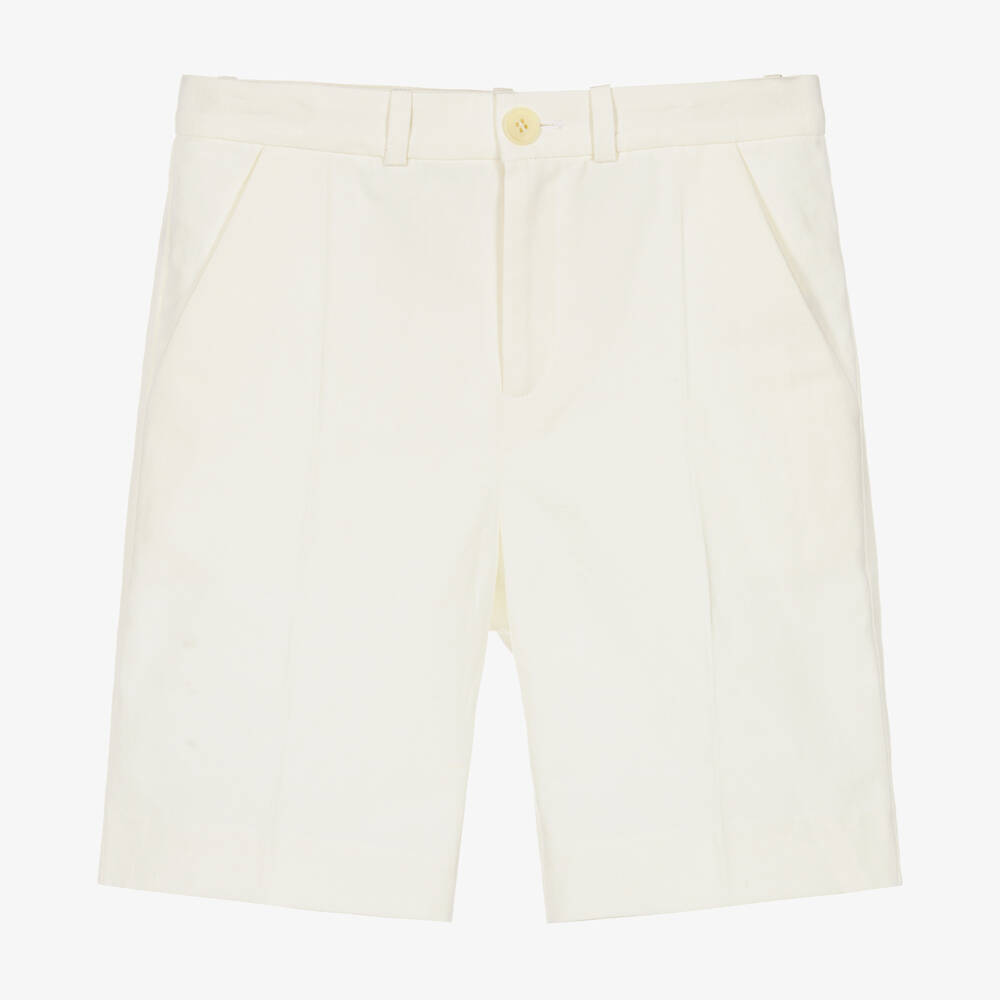 Bonpoint - Teen Boys Ivory Linen & Cotton Chino Shorts | Childrensalon