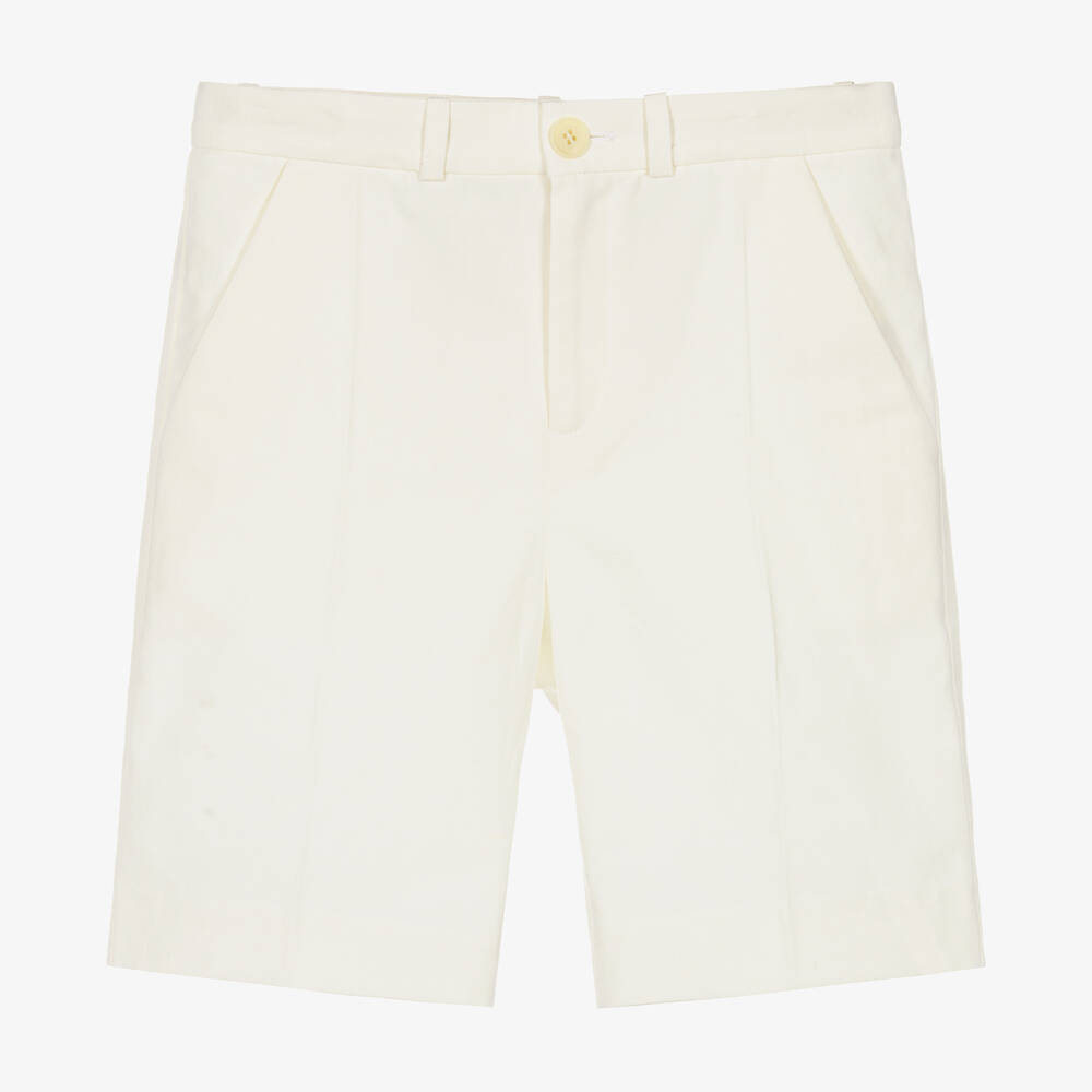 Bonpoint-Teen Boys Ivory Linen & Cotton Chino Shorts | Childrensalon Outlet