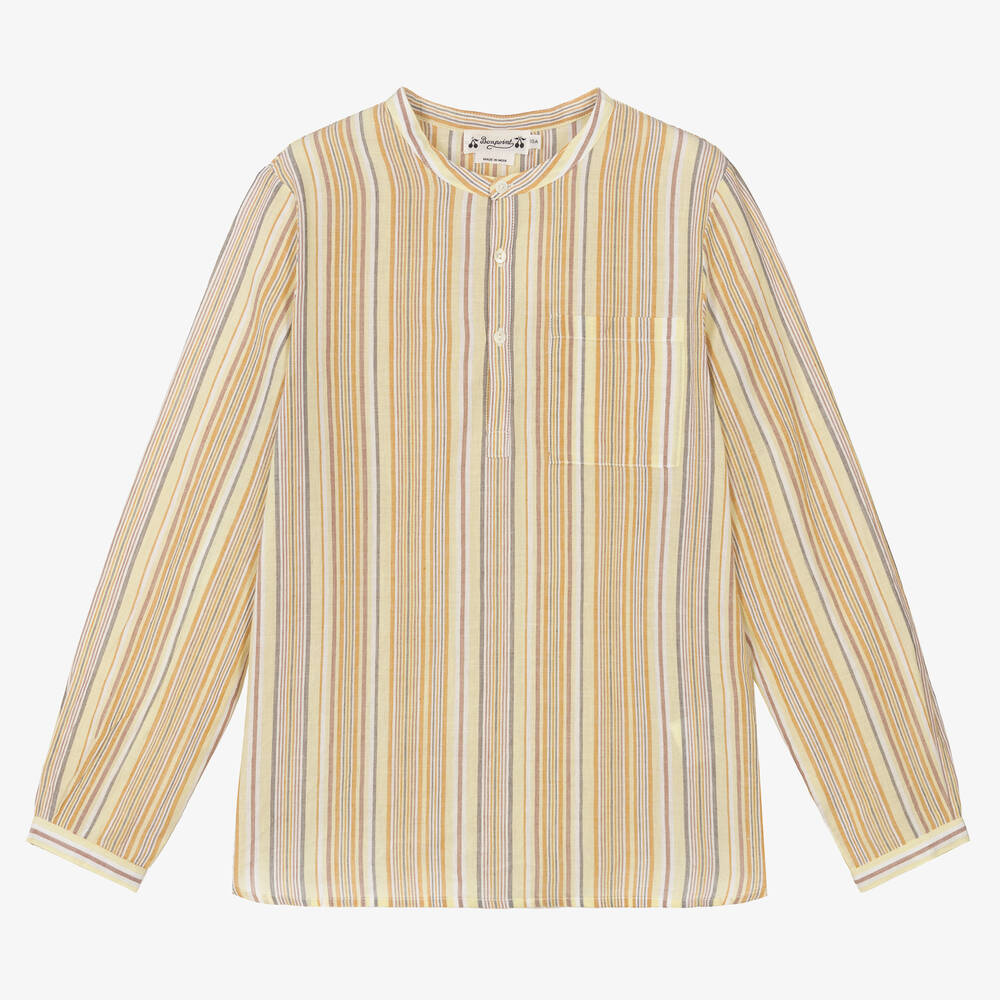 Bonpoint - Teen Boys Yellow Cotton Striped Shirt | Childrensalon