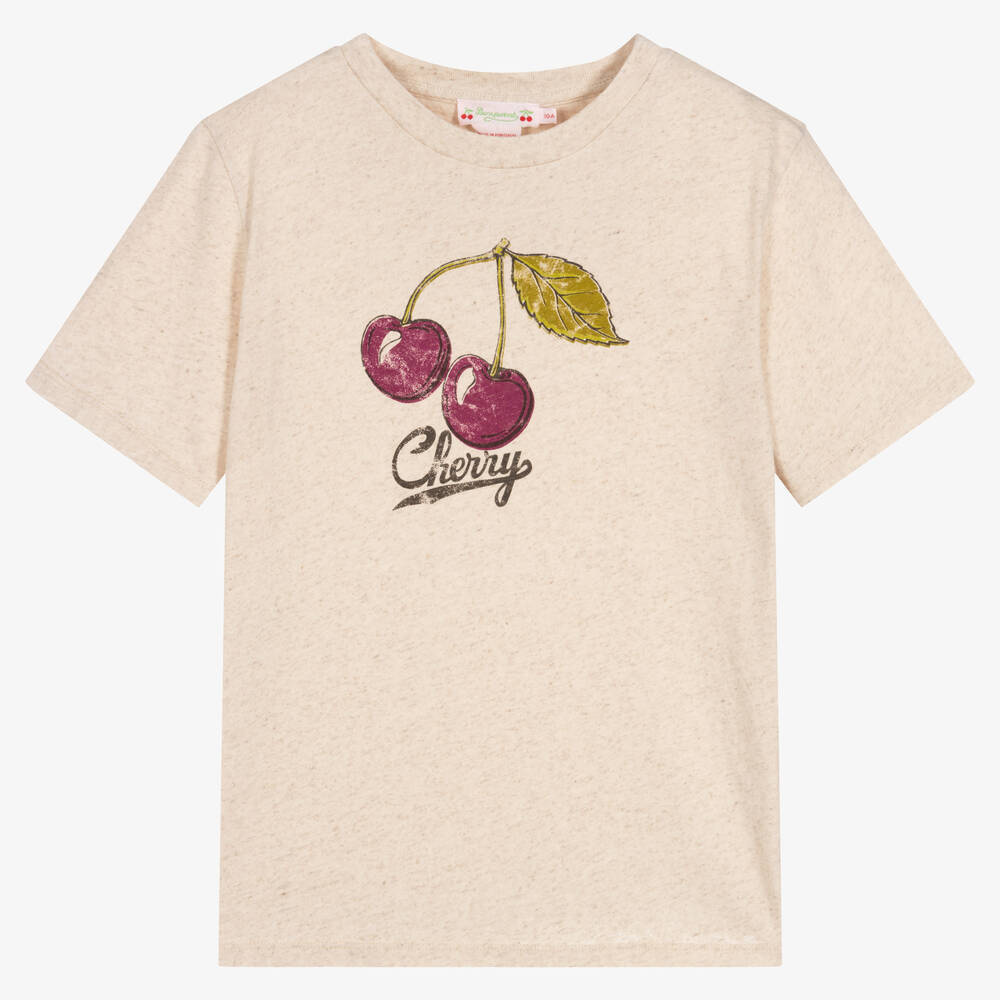 Bonpoint - Beiges Teen T-Shirt mit Kirschen | Childrensalon