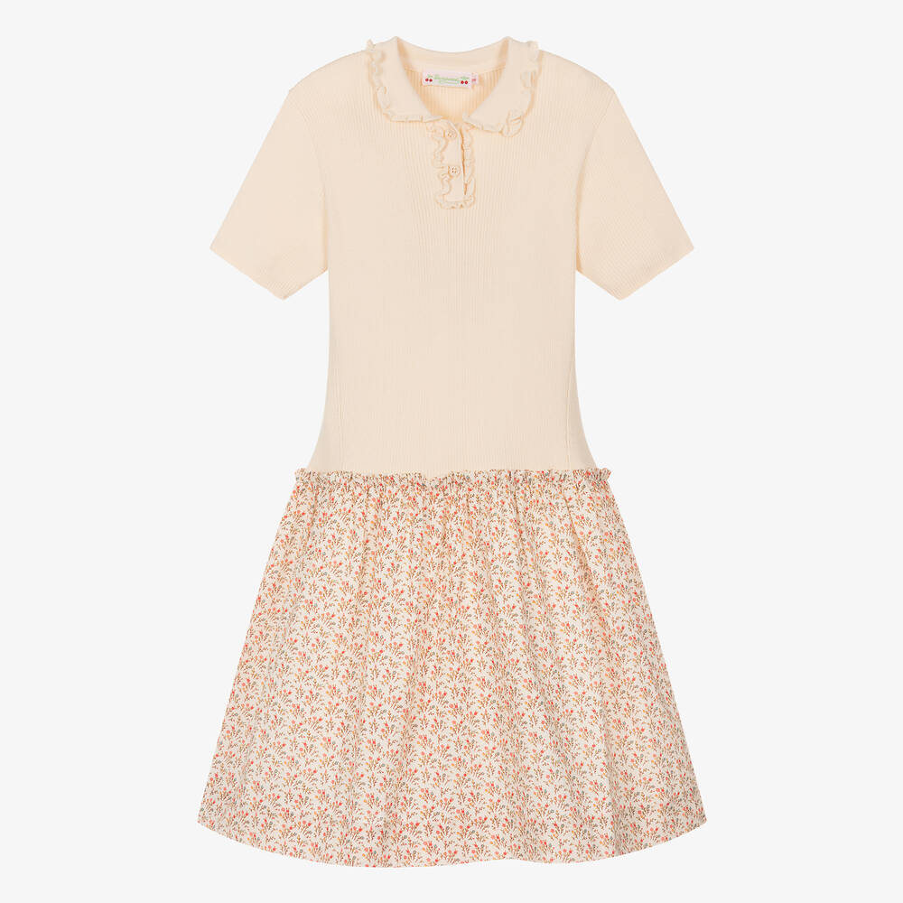 Bonpoint-Teen Girls Beige Floral Cotton Dress | Childrensalon Outlet