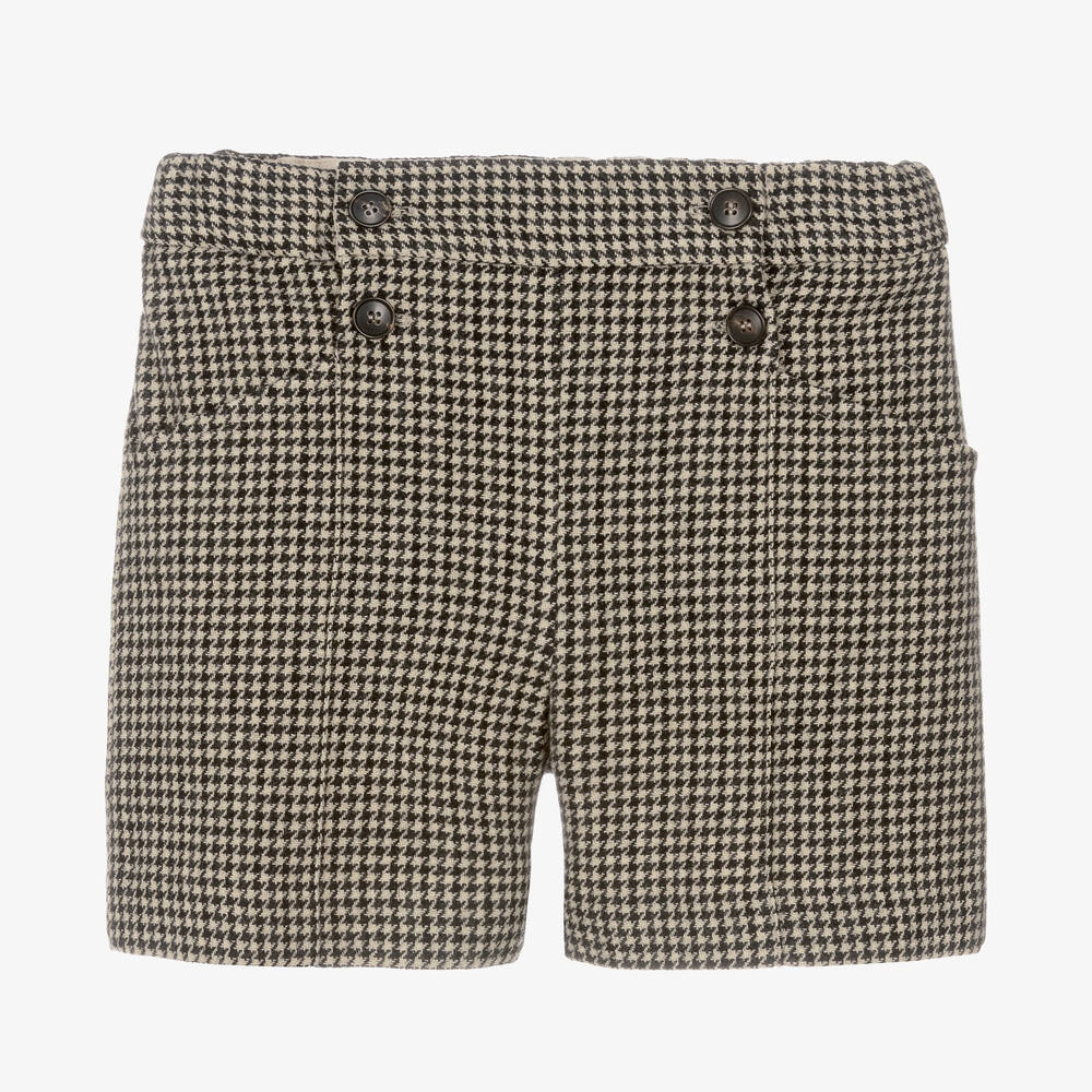 Bonpoint - Teen Girls Beige Wool Houndstooth Shorts | Childrensalon