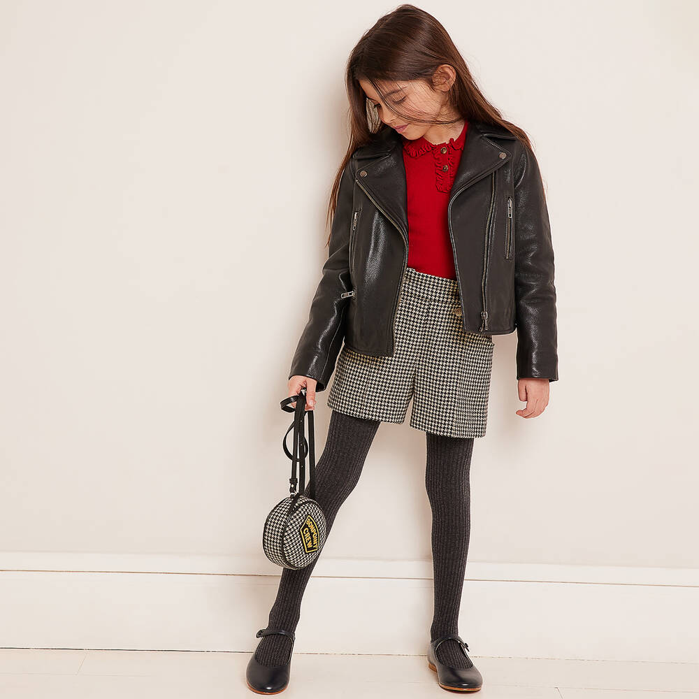 Bonpoint-Teen Girls Beige Wool Houndstooth Shorts | Childrensalon Outlet