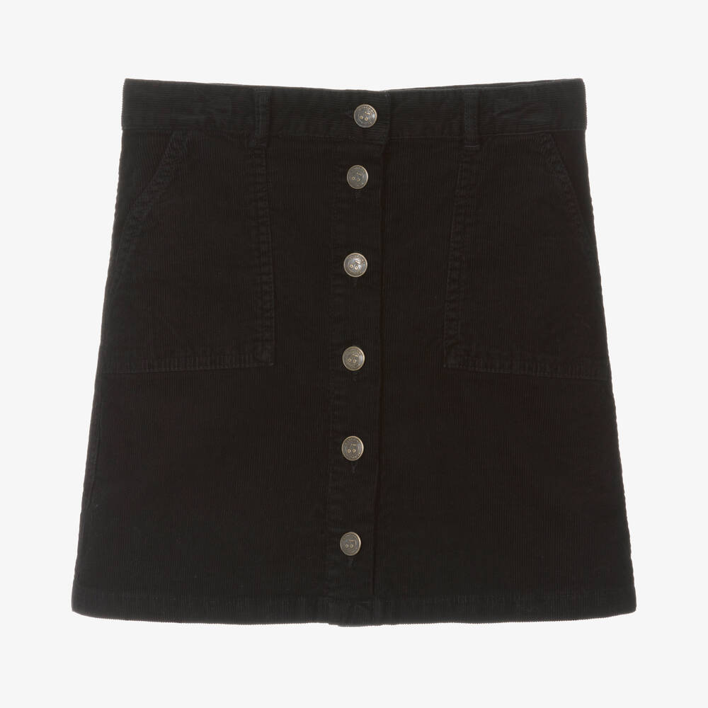 Bonpoint - Jupe noire boutonnée en velours ado | Childrensalon