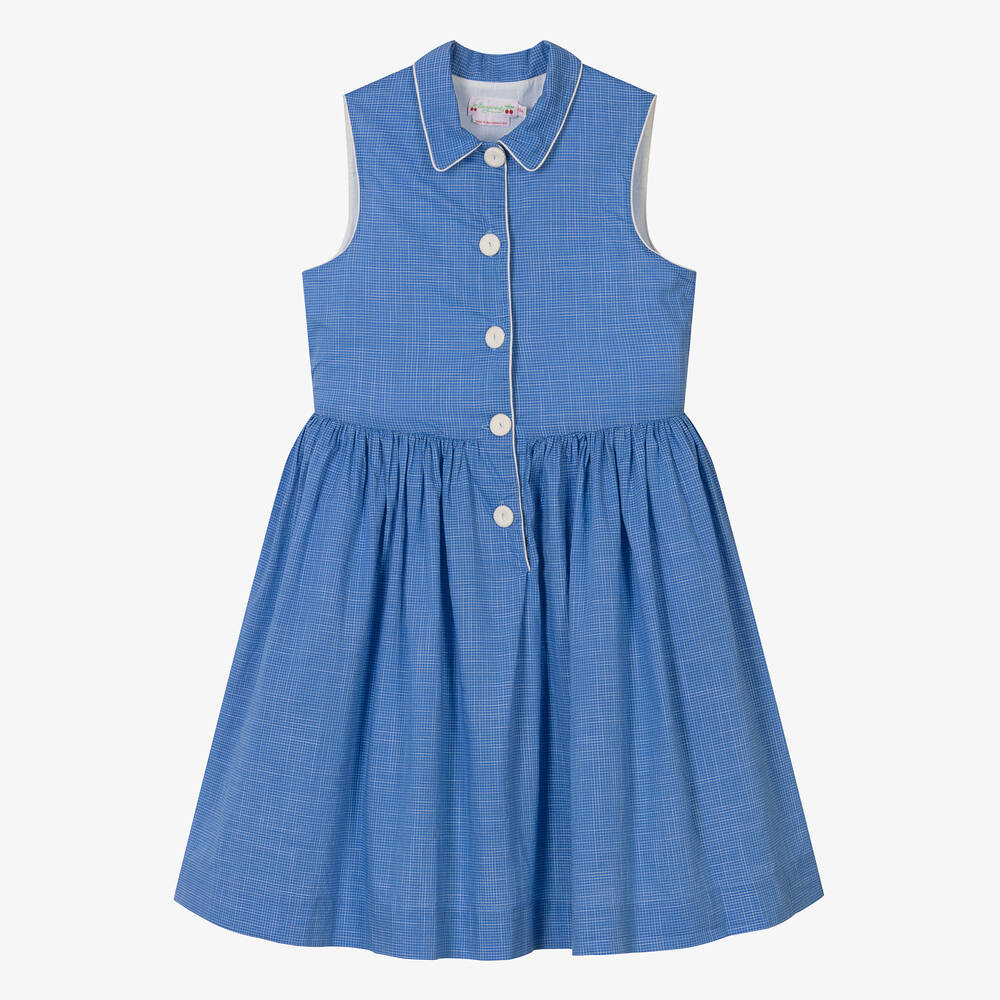 Bonpoint-Голубое хлопковое платье в клетку для девочек-подростков | Childrensalon Outlet