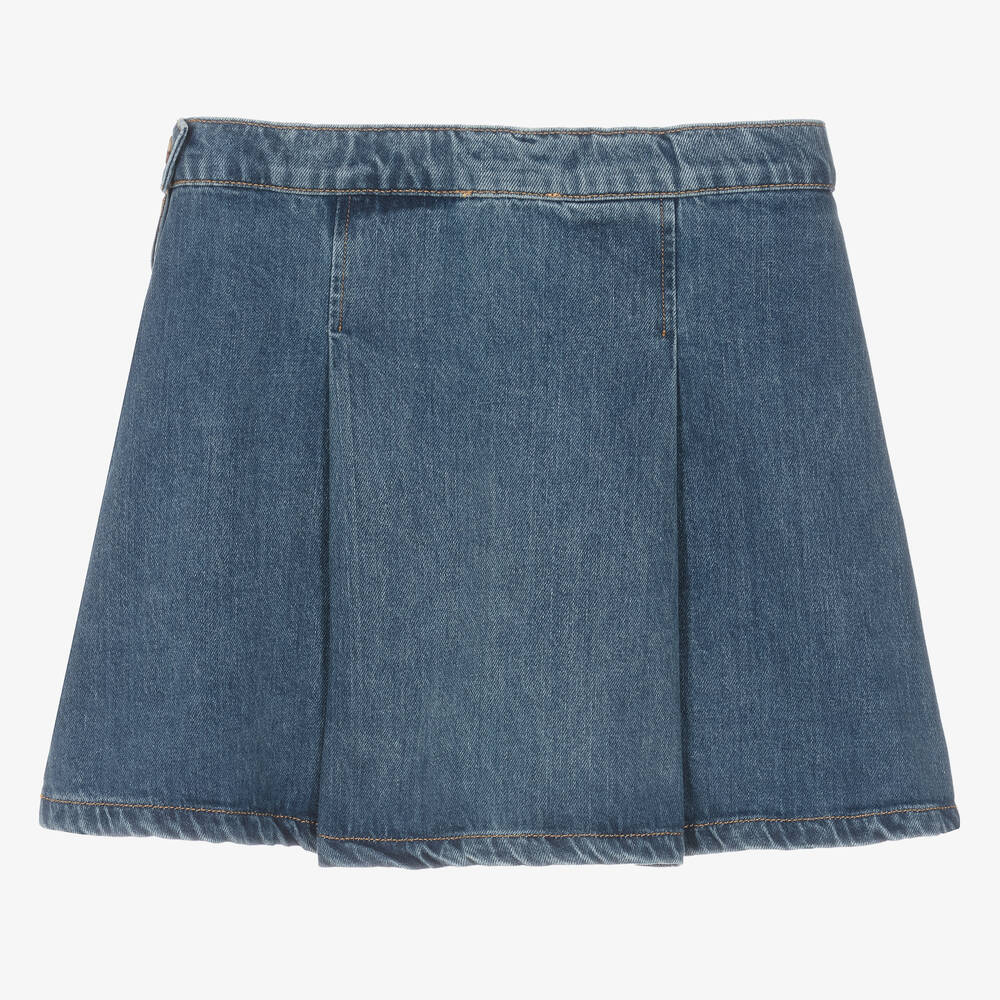 NWT Bonpoint Suzon A Line Pleated Skirt Blue White Gingham